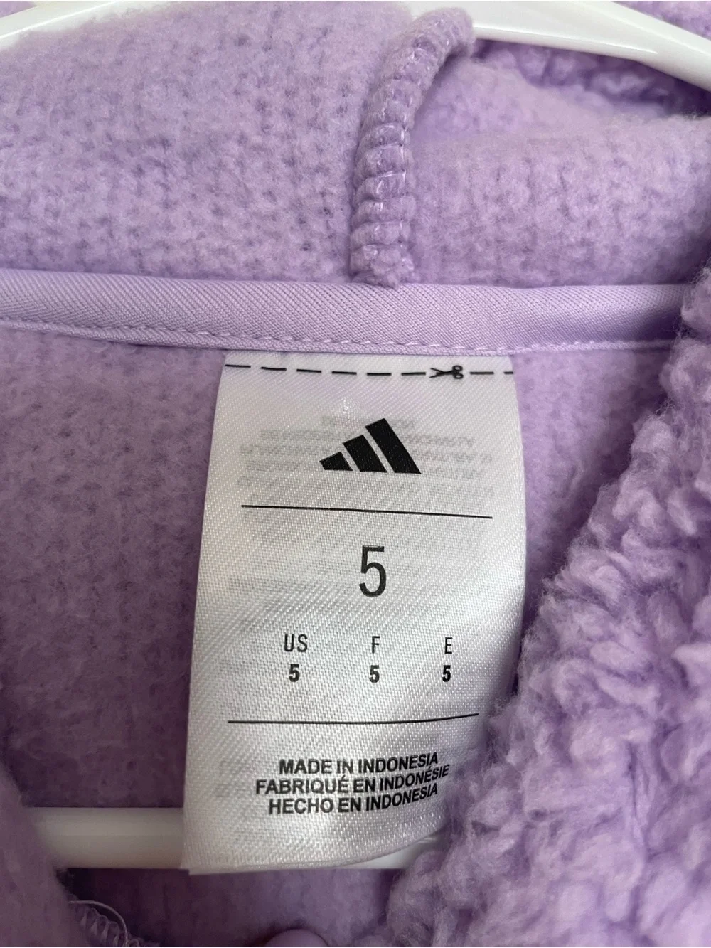 NWT adidas Girls size 5 Lavender Purple Sherpa Hoodie for Kids